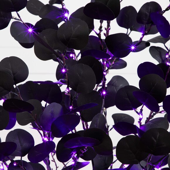 5-ft Pre-Lit Artificial Halloween Black Eucalyptus Tree with 220 Orange Purple LED Lights - SKU #T5222 - 5