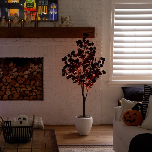 5-ft Pre-Lit Artificial Halloween Black Eucalyptus Tree with 220 Orange Purple LED Lights - SKU #T5222 - 7