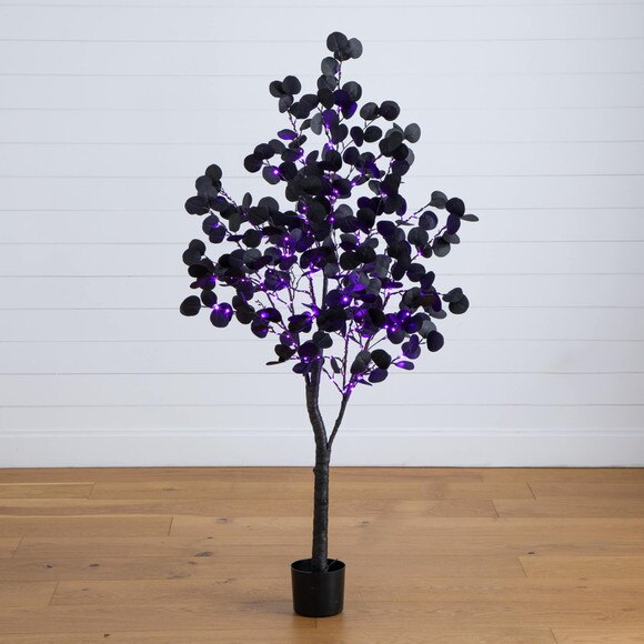5-ft Pre-Lit Artificial Halloween Black Eucalyptus Tree with 220 Orange Purple LED Lights - SKU #T5222 - 9