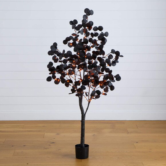 5-ft Pre-Lit Artificial Halloween Black Eucalyptus Tree with 220 Orange Purple LED Lights - SKU #T5222 - 10