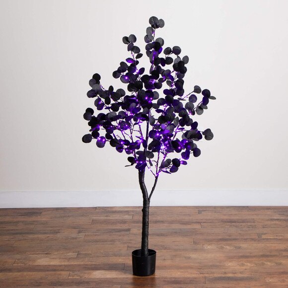 5-ft Pre-Lit Artificial Halloween Black Eucalyptus Tree with 220 Orange Purple LED Lights - SKU #T5222 - 14