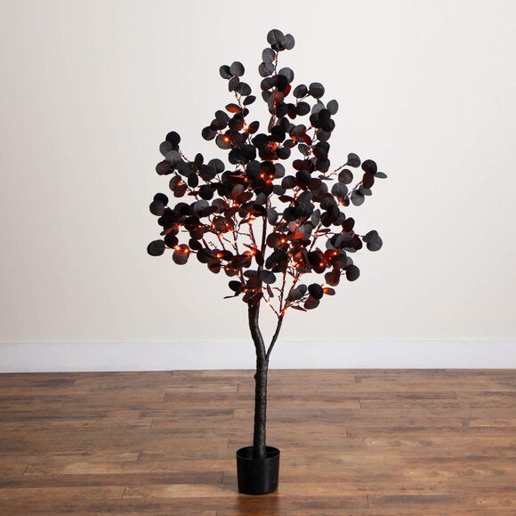 5-ft Pre-Lit Artificial Halloween Black Eucalyptus Tree with 220 Orange Purple LED Lights - SKU #T5222 - 15