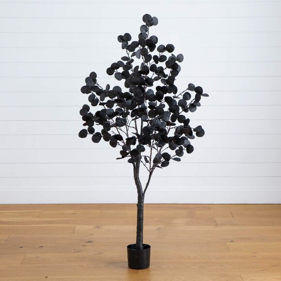 5-ft Pre-Lit Artificial Halloween Black Eucalyptus Tree with 220 Orange Purple LED Lights - SKU #T5222 - 16