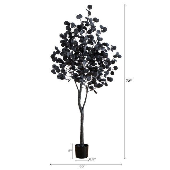 6-ft Pre-Lit Artificial Halloween Black Eucalyptus Tree with 300 Orange Purple LED Lights - SKU #T5223 - 1