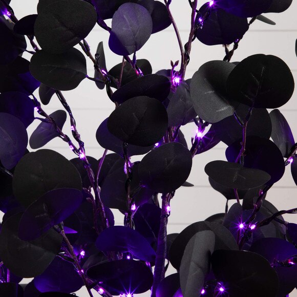 6-ft Pre-Lit Artificial Halloween Black Eucalyptus Tree with 300 Orange Purple LED Lights - SKU #T5223 - 3