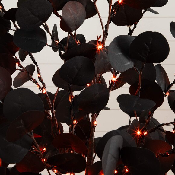 6-ft Pre-Lit Artificial Halloween Black Eucalyptus Tree with 300 Orange Purple LED Lights - SKU #T5223 - 4
