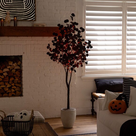 6-ft Pre-Lit Artificial Halloween Black Eucalyptus Tree with 300 Orange Purple LED Lights - SKU #T5223 - 11