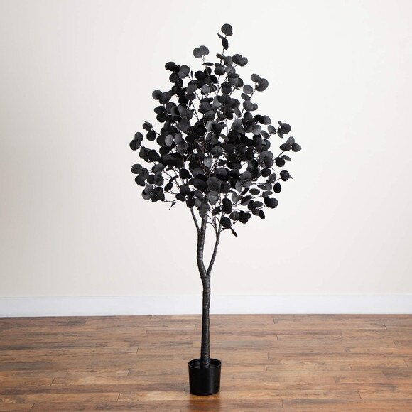 6-ft Pre-Lit Artificial Halloween Black Eucalyptus Tree with 300 Orange Purple LED Lights - SKU #T5223 - 12