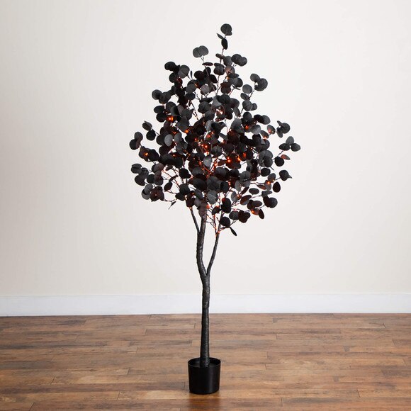 6-ft Pre-Lit Artificial Halloween Black Eucalyptus Tree with 300 Orange Purple LED Lights - SKU #T5223 - 13