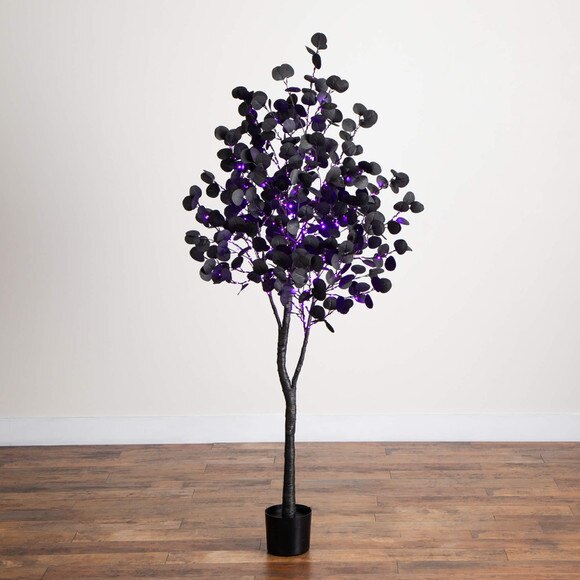6-ft Pre-Lit Artificial Halloween Black Eucalyptus Tree with 300 Orange Purple LED Lights - SKU #T5223 - 14