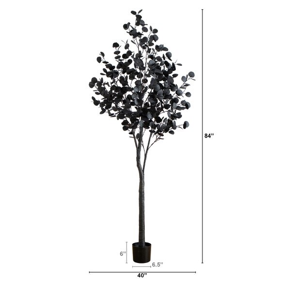 7-ft Pre-Lit Artificial Halloween Black Eucalyptus Tree with 420 Orange Purple LED Lights - SKU #T5224 - 1