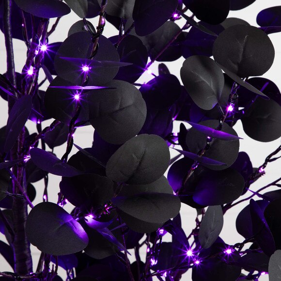 7-ft Pre-Lit Artificial Halloween Black Eucalyptus Tree with 420 Orange Purple LED Lights - SKU #T5224 - 4