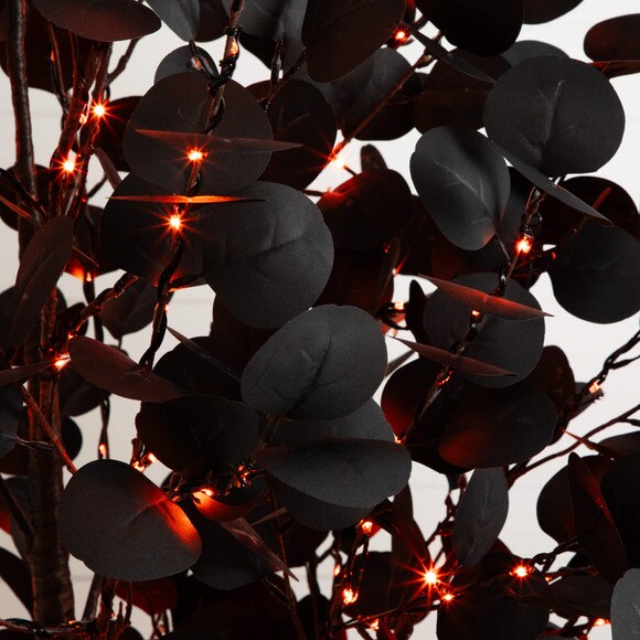 7-ft Pre-Lit Artificial Halloween Black Eucalyptus Tree with 420 Orange Purple LED Lights - SKU #T5224 - 6
