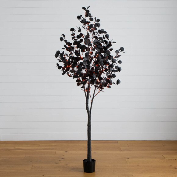 7-ft Pre-Lit Artificial Halloween Black Eucalyptus Tree with 420 Orange Purple LED Lights - SKU #T5224 - 9