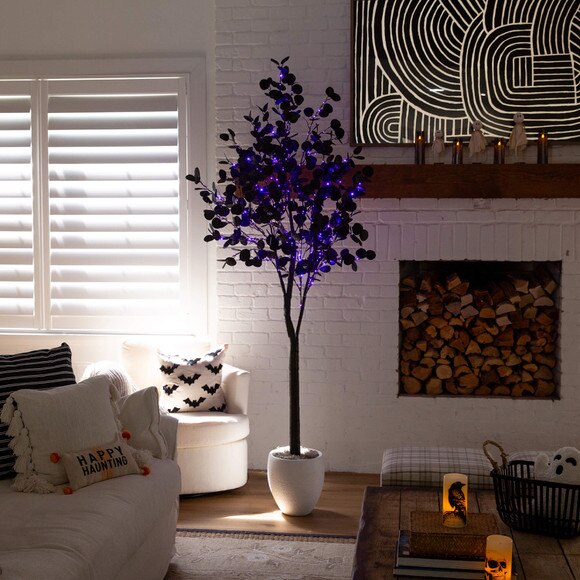 7-ft Pre-Lit Artificial Halloween Black Eucalyptus Tree with 420 Orange Purple LED Lights - SKU #T5224 - 10