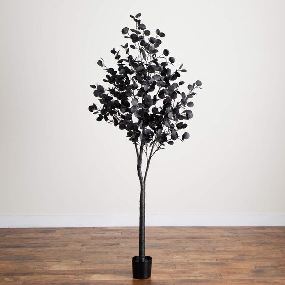 7-ft Pre-Lit Artificial Halloween Black Eucalyptus Tree with 420 Orange Purple LED Lights - SKU #T5224 - 11