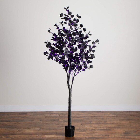 7-ft Pre-Lit Artificial Halloween Black Eucalyptus Tree with 420 Orange Purple LED Lights - SKU #T5224 - 12