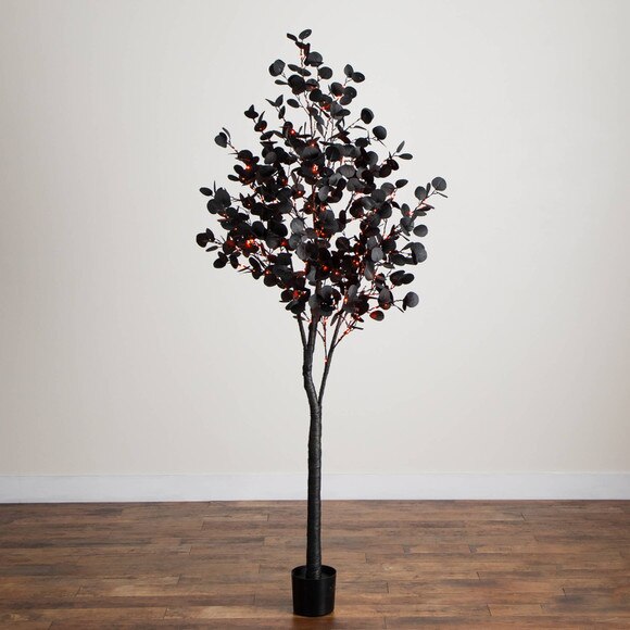 7-ft Pre-Lit Artificial Halloween Black Eucalyptus Tree with 420 Orange Purple LED Lights - SKU #T5224 - 13
