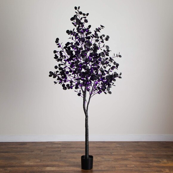 8-ft Pre-Lit Artificial Halloween Black Eucalyptus Tree with 540 Orange Purple LED Lights - SKU #T5225 - 9