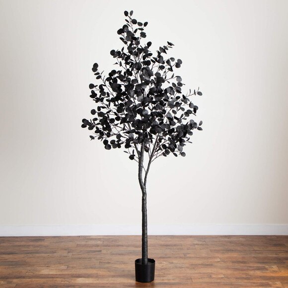 8-ft Pre-Lit Artificial Halloween Black Eucalyptus Tree with 540 Orange Purple LED Lights - SKU #T5225 - 12