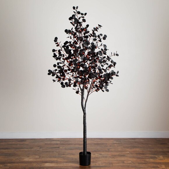 8-ft Pre-Lit Artificial Halloween Black Eucalyptus Tree with 540 Orange Purple LED Lights - SKU #T5225 - 13