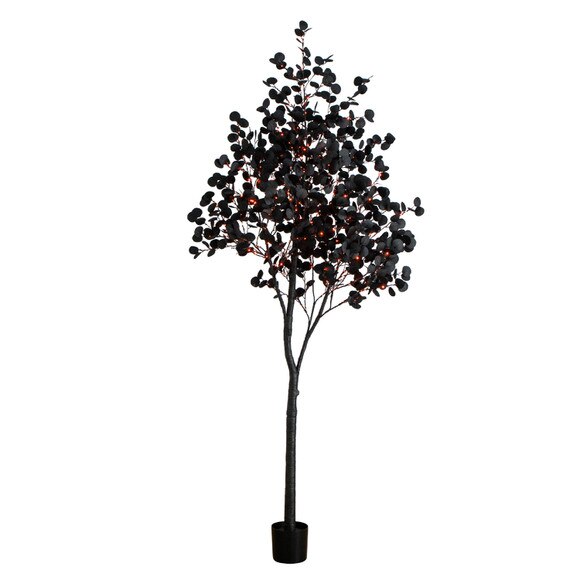 9-ft Pre-Lit Artificial Halloween Black Eucalyptus Tree with 700 Orange Purple LED Lights - SKU #T5226 - 7