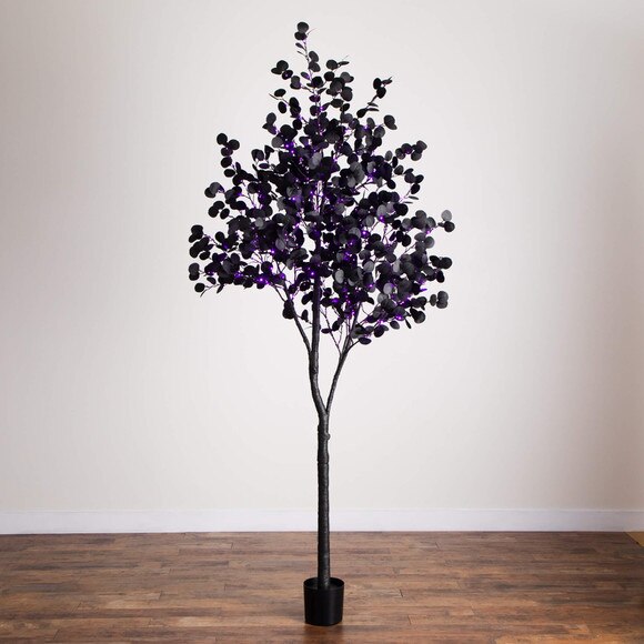 9-ft Pre-Lit Artificial Halloween Black Eucalyptus Tree with 700 Orange Purple LED Lights - SKU #T5226 - 10