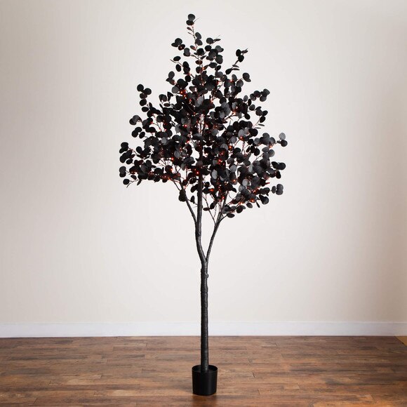 9-ft Pre-Lit Artificial Halloween Black Eucalyptus Tree with 700 Orange Purple LED Lights - SKU #T5226 - 13