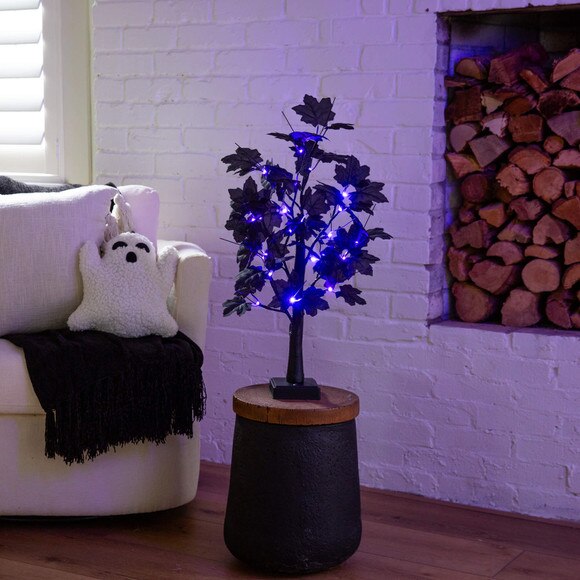 2-ft Pre-Lit Artificial Halloween Black Maple Tree with 24 Orange Purple LED Lights - SKU #T5227 - 8