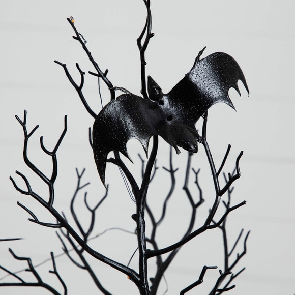 2-ft Pre-Lit Artificial Halloween Black Spooky Twig Tree with Bats and 40 Orange Purple LED Lights - SKU #T5230 - 2