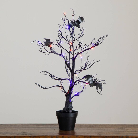 2-ft Pre-Lit Artificial Halloween Black Spooky Twig Tree with Bats and 40 Orange Purple LED Lights - SKU #T5230 - 8
