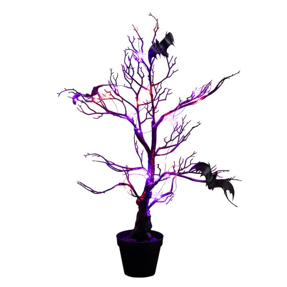 2-ft Pre-Lit Artificial Halloween Black Spooky Twig Tree with Bats and 40 Orange Purple LED Lights - SKU #T5230 - 10
