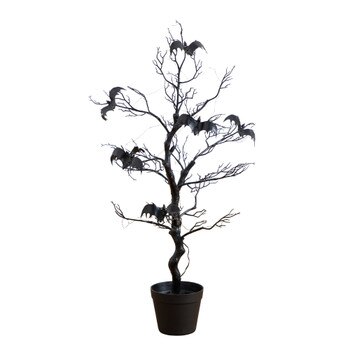 3-ft Pre-Lit Artificial Halloween Black Spooky Twig Tree with Bats and 100 Orange Purple LED Lights - SKU #T5231