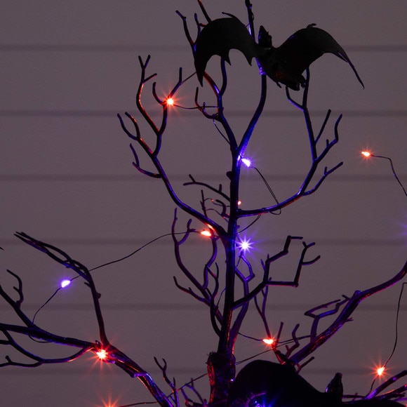 3-ft Pre-Lit Artificial Halloween Black Spooky Twig Tree with Bats and 100 Orange Purple LED Lights - SKU #T5231 - 3