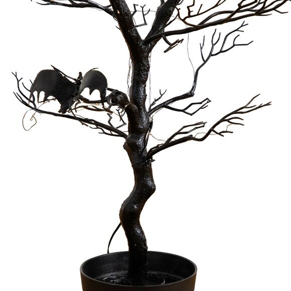 3-ft Pre-Lit Artificial Halloween Black Spooky Twig Tree with Bats and 100 Orange Purple LED Lights - SKU #T5231 - 4