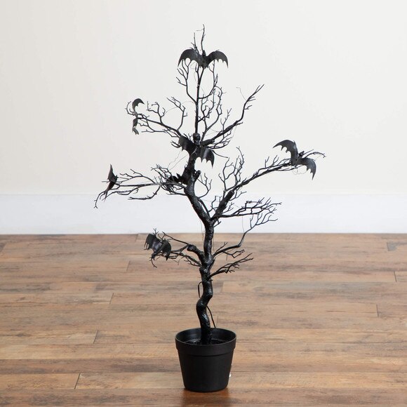 3-ft Pre-Lit Artificial Halloween Black Spooky Twig Tree with Bats and 100 Orange Purple LED Lights - SKU #T5231 - 8