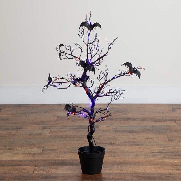 3-ft Pre-Lit Artificial Halloween Black Spooky Twig Tree with Bats and 100 Orange Purple LED Lights - SKU #T5231 - 9