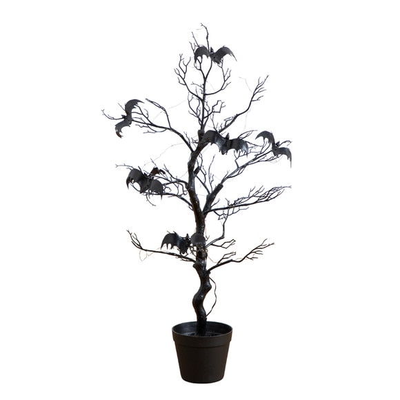 3-ft Pre-Lit Artificial Halloween Black Spooky Twig Tree with Bats and 100 Orange Purple LED Lights - SKU #T5231 - 10