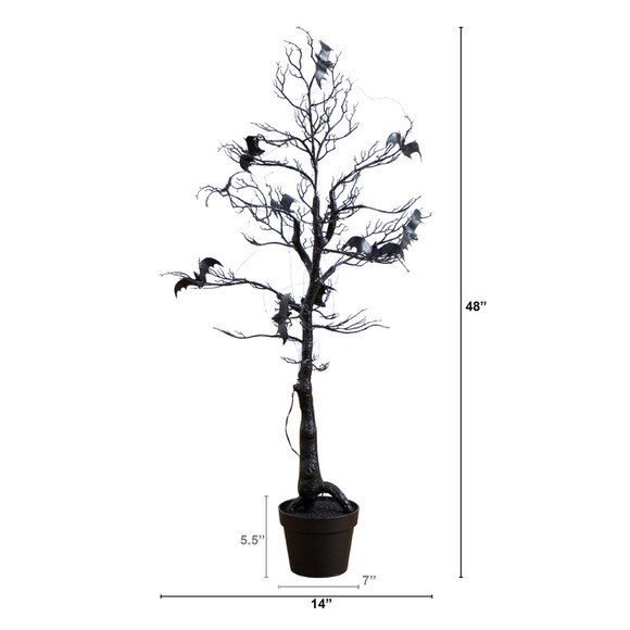 4-ft Pre-Lit Artificial Halloween Black Spooky Twig Tree with Bats and 120 Orange Purple LED Lights - SKU #T5232 - 1
