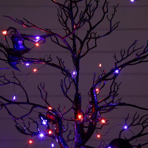 4-ft Pre-Lit Artificial Halloween Black Spooky Twig Tree with Bats and 120 Orange Purple LED Lights - SKU #T5232 - 3