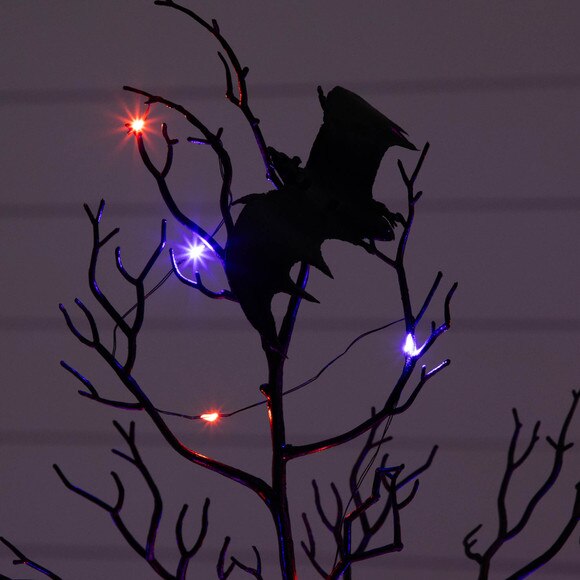 4-ft Pre-Lit Artificial Halloween Black Spooky Twig Tree with Bats and 120 Orange Purple LED Lights - SKU #T5232 - 5