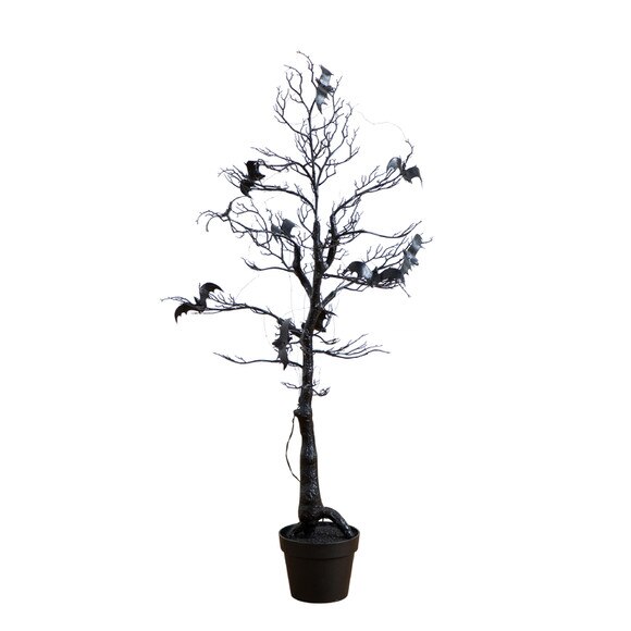4-ft Pre-Lit Artificial Halloween Black Spooky Twig Tree with Bats and 120 Orange Purple LED Lights - SKU #T5232 - 6