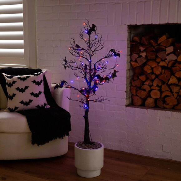4-ft Pre-Lit Artificial Halloween Black Spooky Twig Tree with Bats and 120 Orange Purple LED Lights - SKU #T5232 - 10