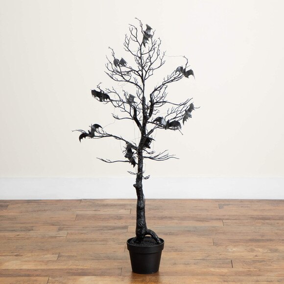 4-ft Pre-Lit Artificial Halloween Black Spooky Twig Tree with Bats and 120 Orange Purple LED Lights - SKU #T5232 - 11