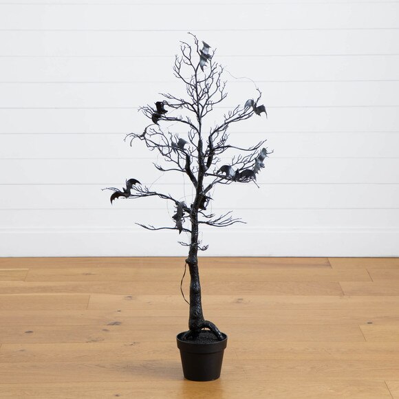 4-ft Pre-Lit Artificial Halloween Black Spooky Twig Tree with Bats and 120 Orange Purple LED Lights - SKU #T5232 - 13