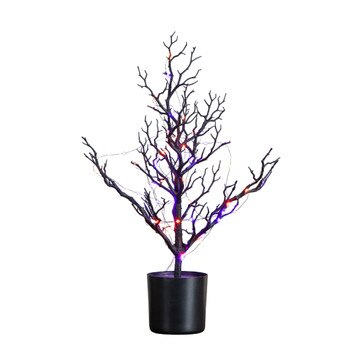 2-ft Pre-Lit Artificial Halloween Black Spooky Twig Tree with 60 Orange Purple Copper Wire String LED Lights - SKU #T5233