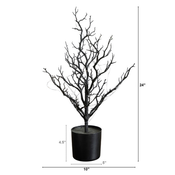 2-ft Pre-Lit Artificial Halloween Black Spooky Twig Tree with 60 Orange Purple Copper Wire String LED Lights - SKU #T5233 - 1