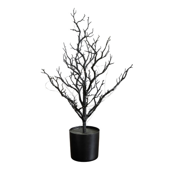 2-ft Pre-Lit Artificial Halloween Black Spooky Twig Tree with 60 Orange Purple Copper Wire String LED Lights - SKU #T5233 - 2