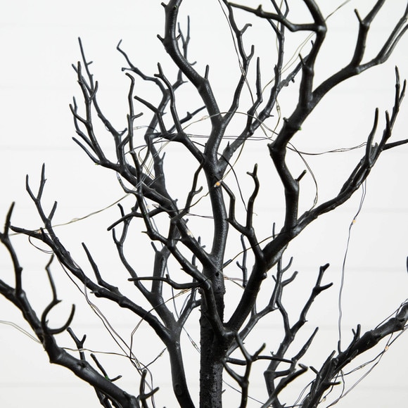 2-ft Pre-Lit Artificial Halloween Black Spooky Twig Tree with 60 Orange Purple Copper Wire String LED Lights - SKU #T5233 - 3