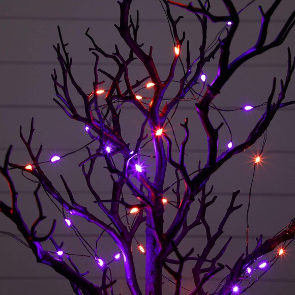 2-ft Pre-Lit Artificial Halloween Black Spooky Twig Tree with 60 Orange Purple Copper Wire String LED Lights - SKU #T5233 - 4